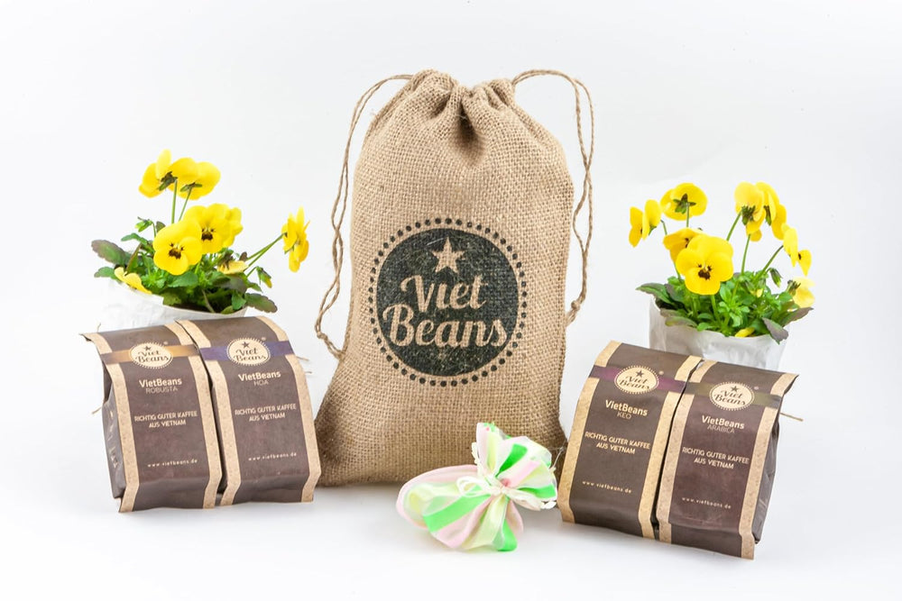 Kaffee Geschenk für Kaffeeliebhaber - Kaffeesack Jute - Vier Sorten exotischer Kaffee im Jutesack - Weihnachten Geschenkidee - Geschenk für Kaffeetrinker - Ganze Bohne