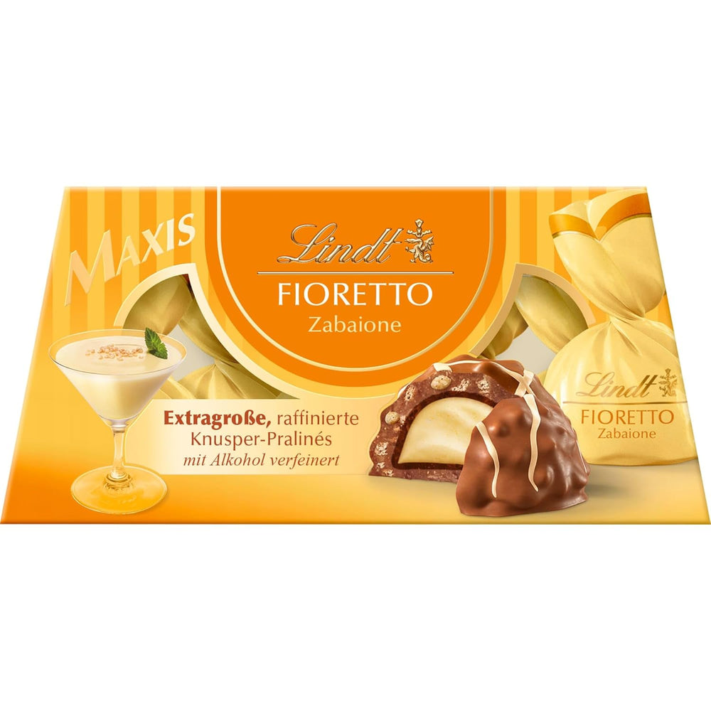 Cioccolata Lindt | FIORETTO Set regalo Zabaione | 138 g | 6 praline di cioccolato al latte con ripieno di tartufo Zabaione e copertura croccante, contenenti alcool | Regalo di cioccolato