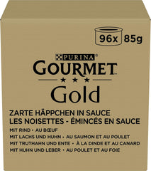 Hrană umedă pentru pisici Gourmet Gold Tender Morsels în sos, mix variat, pachet de 96 (96 x 85g)