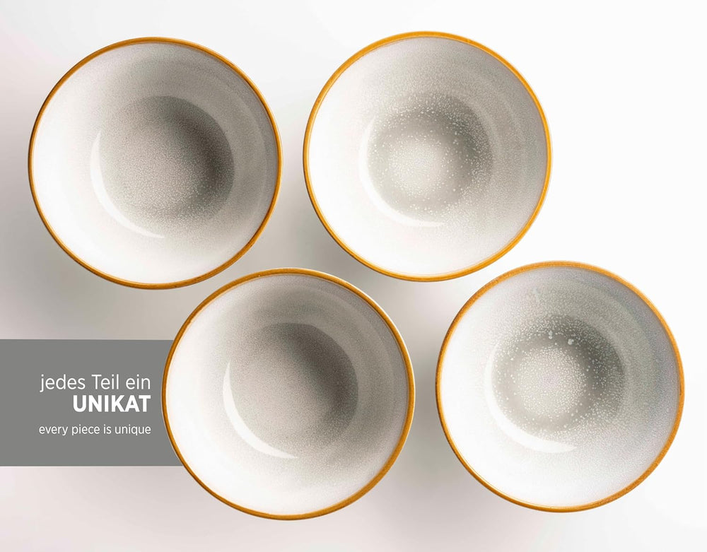 MÄSER Mabella, Set de veselă vintage pentru 4 persoane, Serviciu combinat de 20 de piese cu glazură reactivă rafinată și margine fină maro, Gresie, Gri-Bej