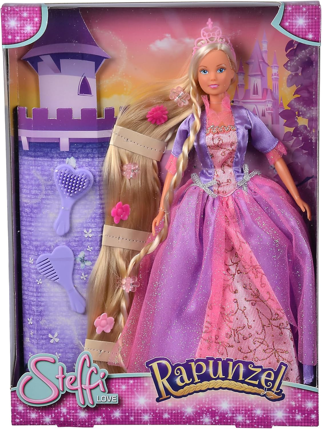 Simba 105738831 - Steffi Love Rapunzel, Steffi ca prințesă de basm, cu păr foarte lung, cu agrafe de păr, perie și pieptene, păpușă de modă, 29 cm, pentru copii cu vârsta de 3 ani și peste