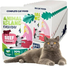 Nassfutter Katze Erwachsene Geschreddertes Rind in Brühe Hoher Fleischanteil Getreidefrei Alleinfuttermittel, 12 x 85g