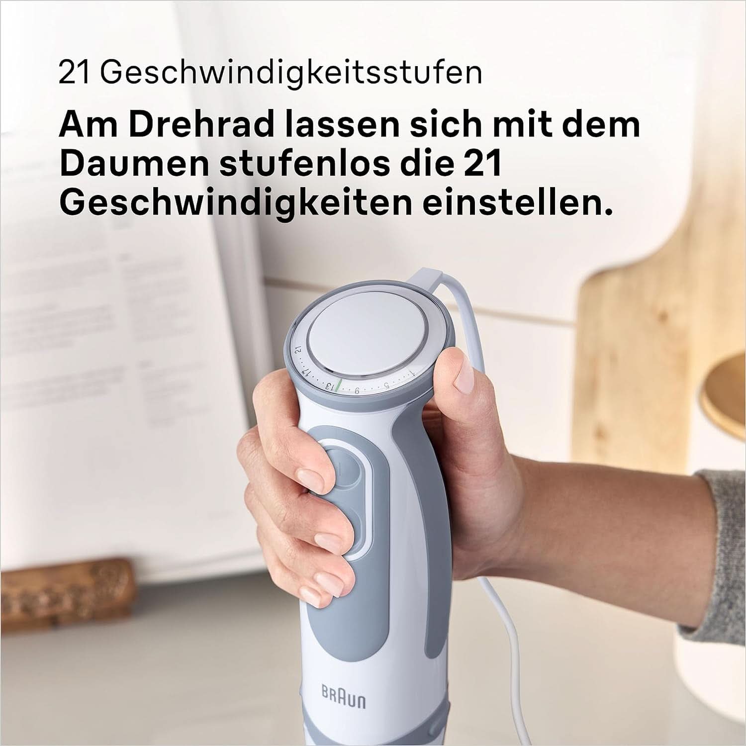 Braun Stabmixer MQ 5200WH - Multiquick 5 Vario Pürierstab Mit Edelstahl Mixfuß, 1000 Watt, Inkl. 600 Ml Mix- & Messbecher, Weiß/Grau Bucatarie Naty Shop