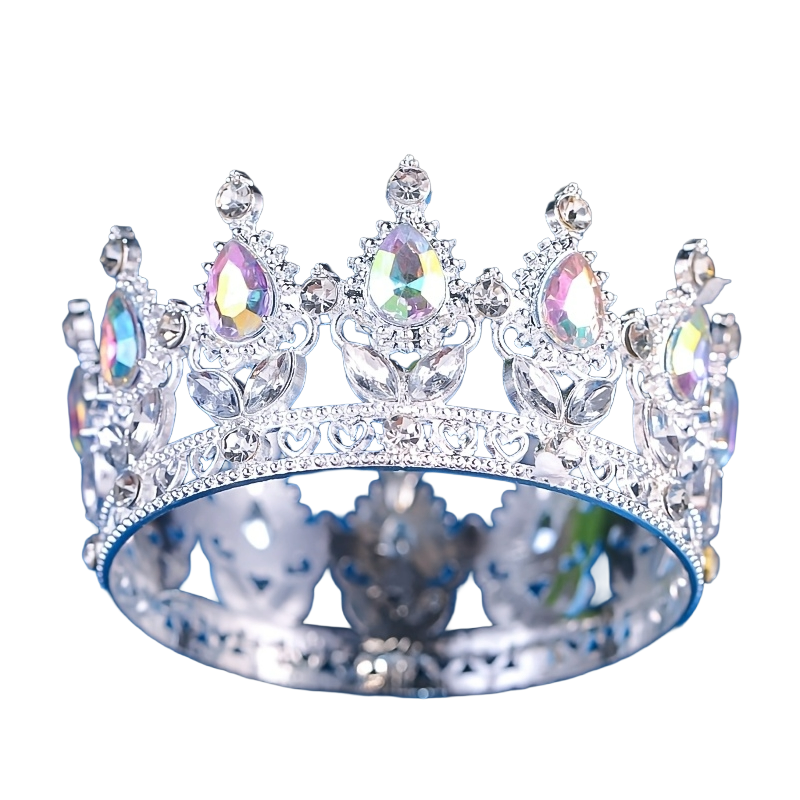 Corona in metallo argentato con pietre