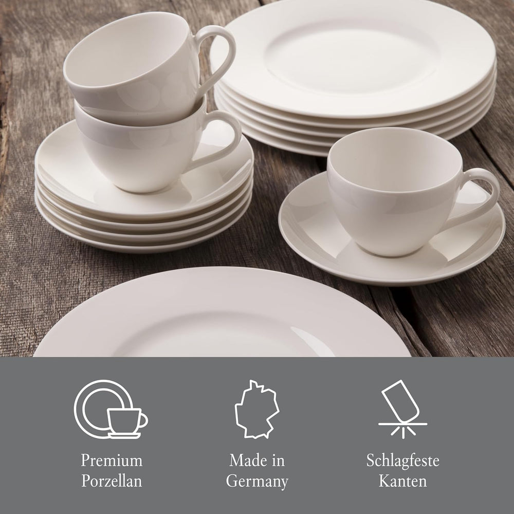vivo - Villeroy & Boch Group - Set de veselă Basic White cu 30 de piese, potrivit pentru mașina de spălat vase și cuptorul cu microunde, Set de veselă alb, Set de cafea, Ceramică, Farfurii, Cești, Porțelan premium