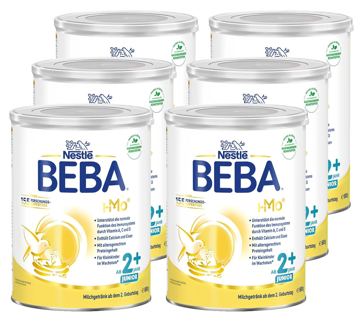 BEBA Junior 2+ bevanda a base di latte a partire da 2 anni, Con HMO, Contenuto proteico adatto all'età, Solo lattosio, Senza olio di palma, Senza olio di pesce, Alimenti per bambini, Latte in polvere per bambini, Confezione da 6 (6 x 800 g)