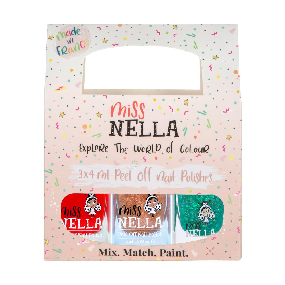 Set di smalti glitterati da 4 pezzi della collezione Miss Nella Magic: rosa, rosso, oro e blu, smalto rimovibile speciale per bambini, non tossico, a base d'acqua, inodore