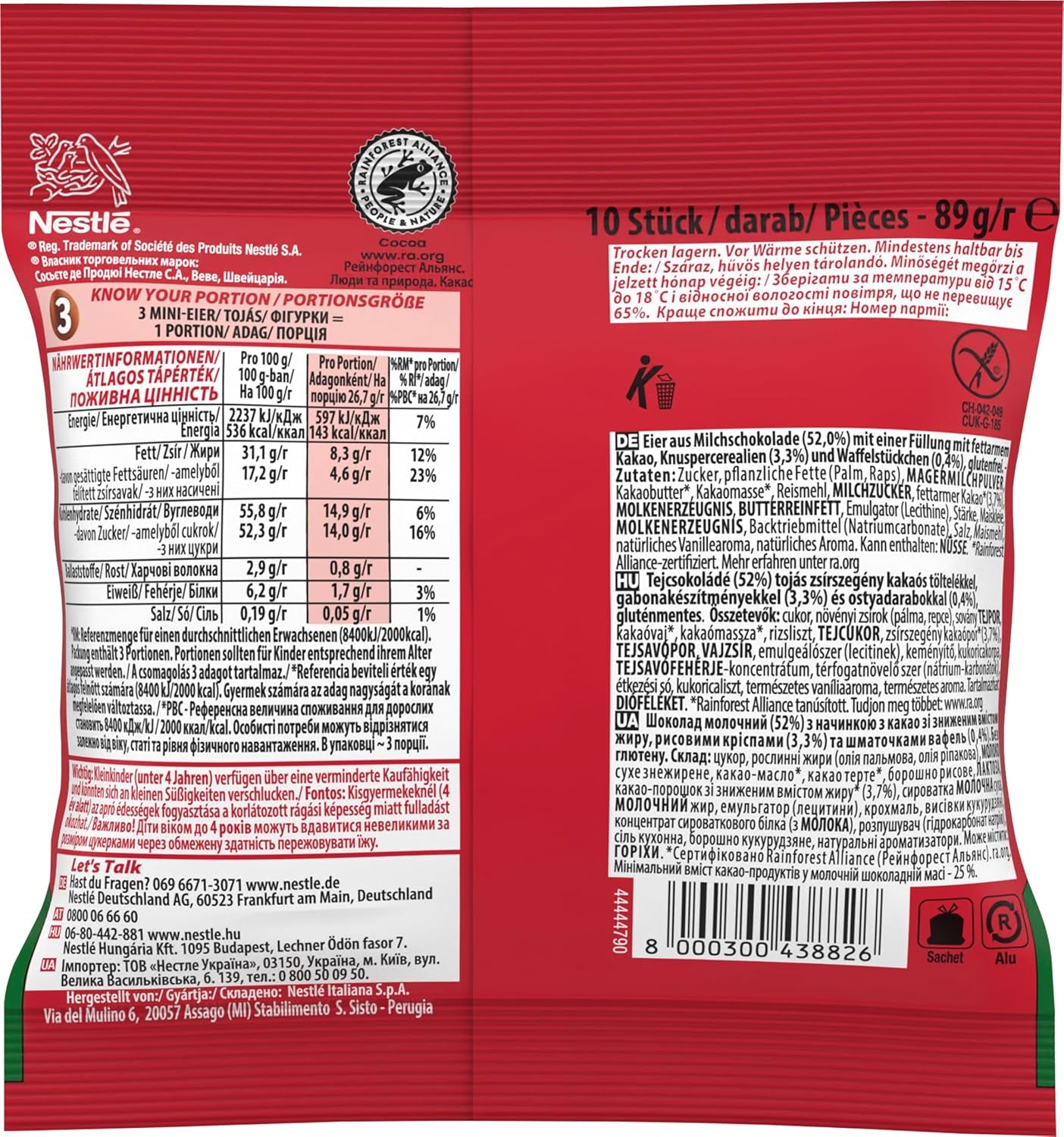 NESTLÉ Mini Eggs, ovetti di cioccolato al latte con ripieno cremoso e pezzetti croccanti, 1 confezione (1 x 89g)