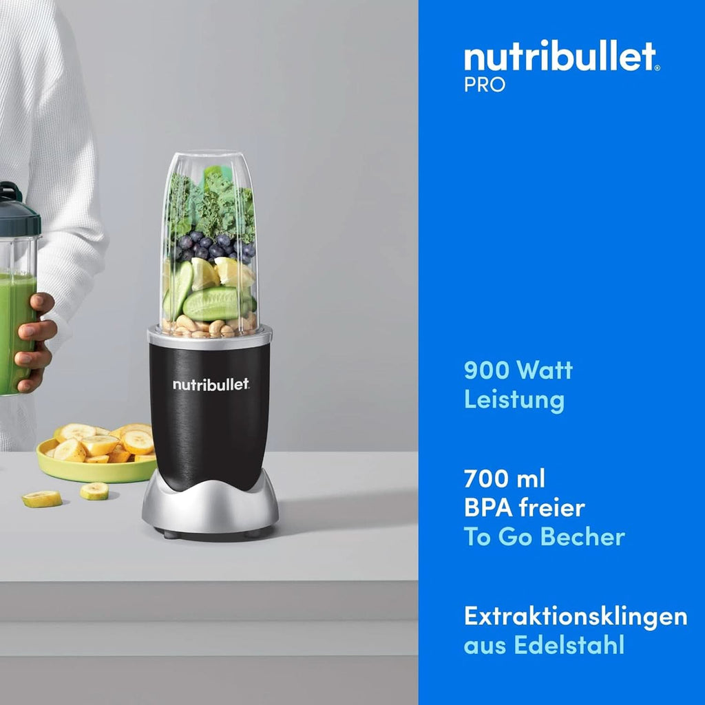 Nutribullet Pro, 900 Watt Leistung, Einfach Und Schnell in Der Anwendung, Kompakt, Leicht Zu Reinigen, Mit 700 Ml Becher, Smoothiemixer, Smoothie Maker, Elektrischer Mixer, NB904B, Schwarz Mama si Copilul Naty Shop