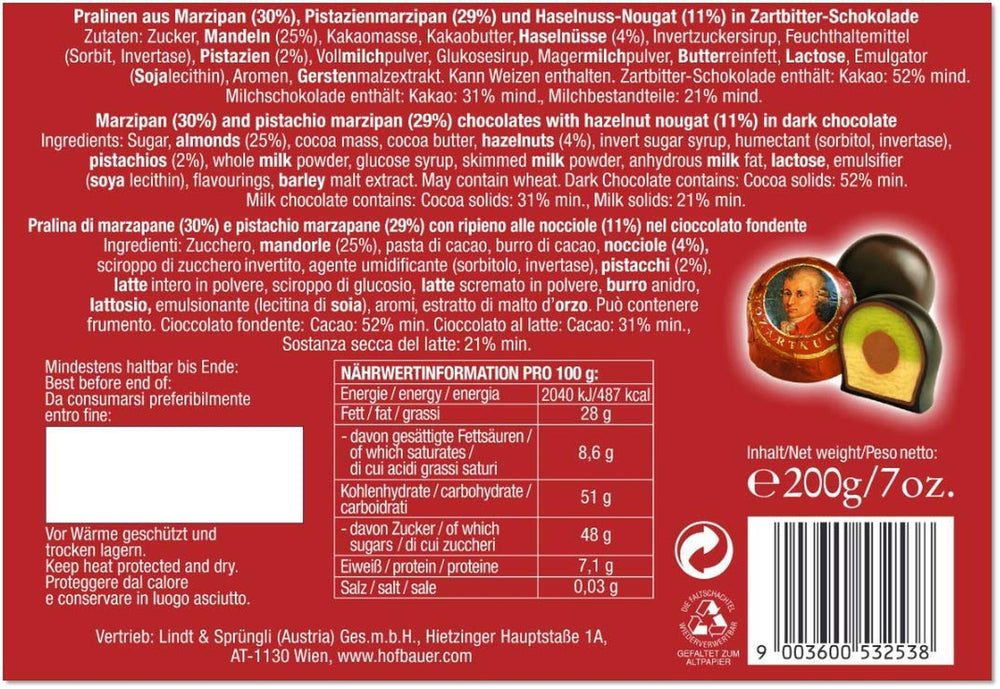 Hofbauer Vienna, Mozartkugeln 200 g, cioccolato fondente