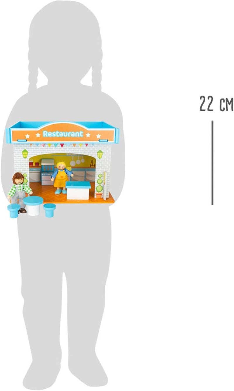 Small Foot 10852 Playhouse Restaurant Fabricat din lemn, Cu 2 figurine pentru păpuși, accesorii și acoperiș detașabil, De la 3 ani Casute de papusi Naty Shop
