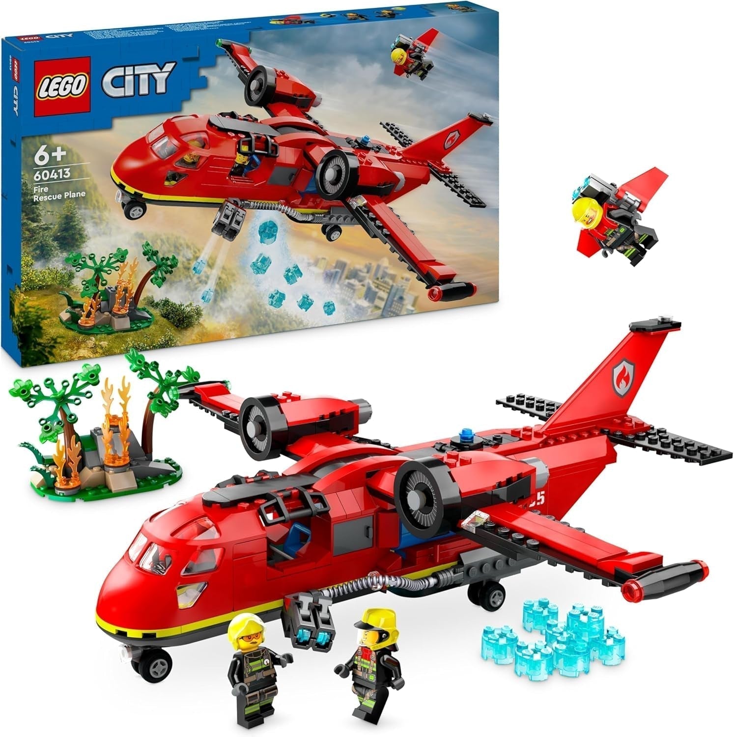 LEGO City Aereo dei pompieri, Set dei pompieri dell'aeroplano giocattolo per bambini, Set da costruzione con 3 personaggi dei pompieri e Scenario di fuoco, Ottima idea regalo per ragazzi e ragazze di 6 anni 60413 Set da costruzione Besuche den LEGO-Store Single