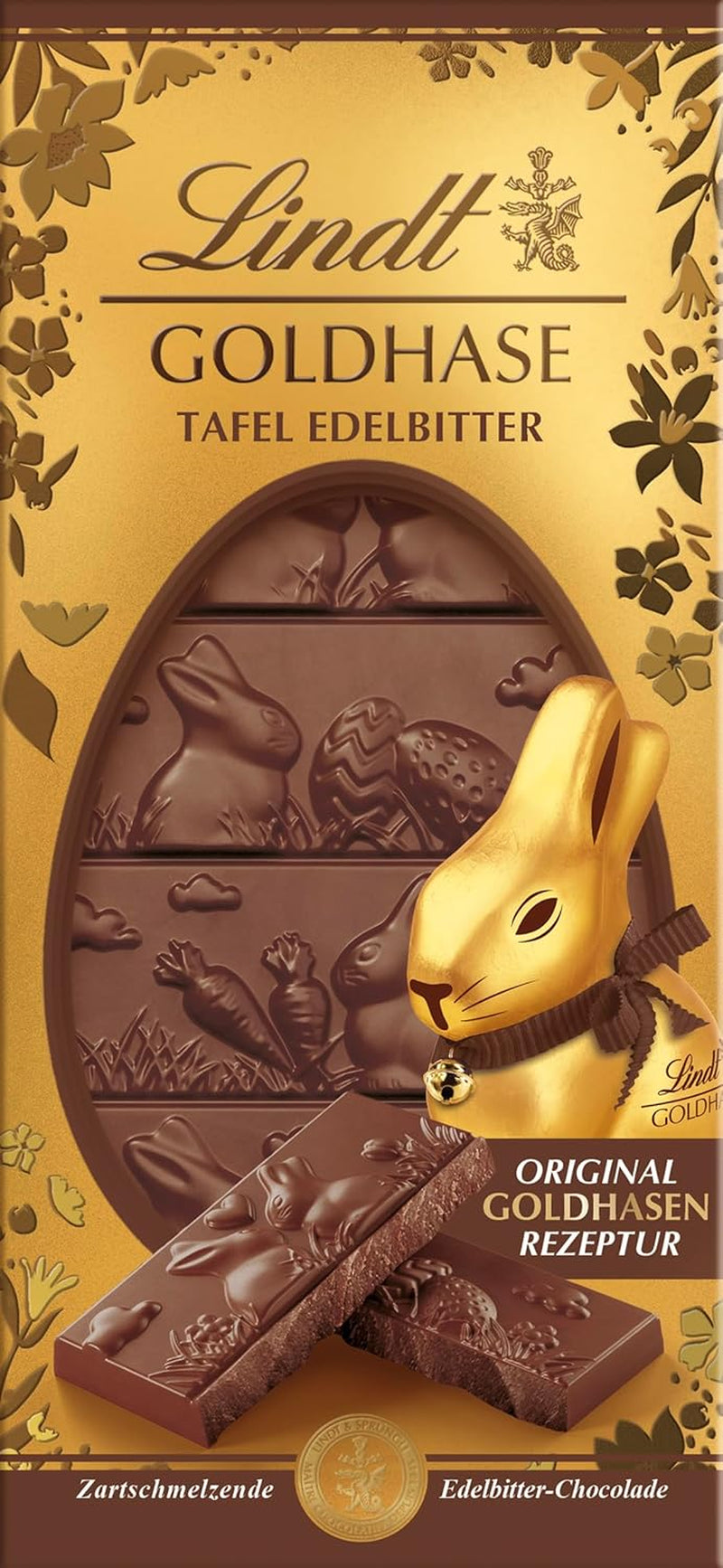 Tavoletta di cioccolato Lindt Gold Bunny, cioccolato fondente | 120 g di cioccolato fondente 60%, prodotto secondo la ricetta originale Gold Bunny | Tavoletta di cioccolato | Regalo di cioccolato