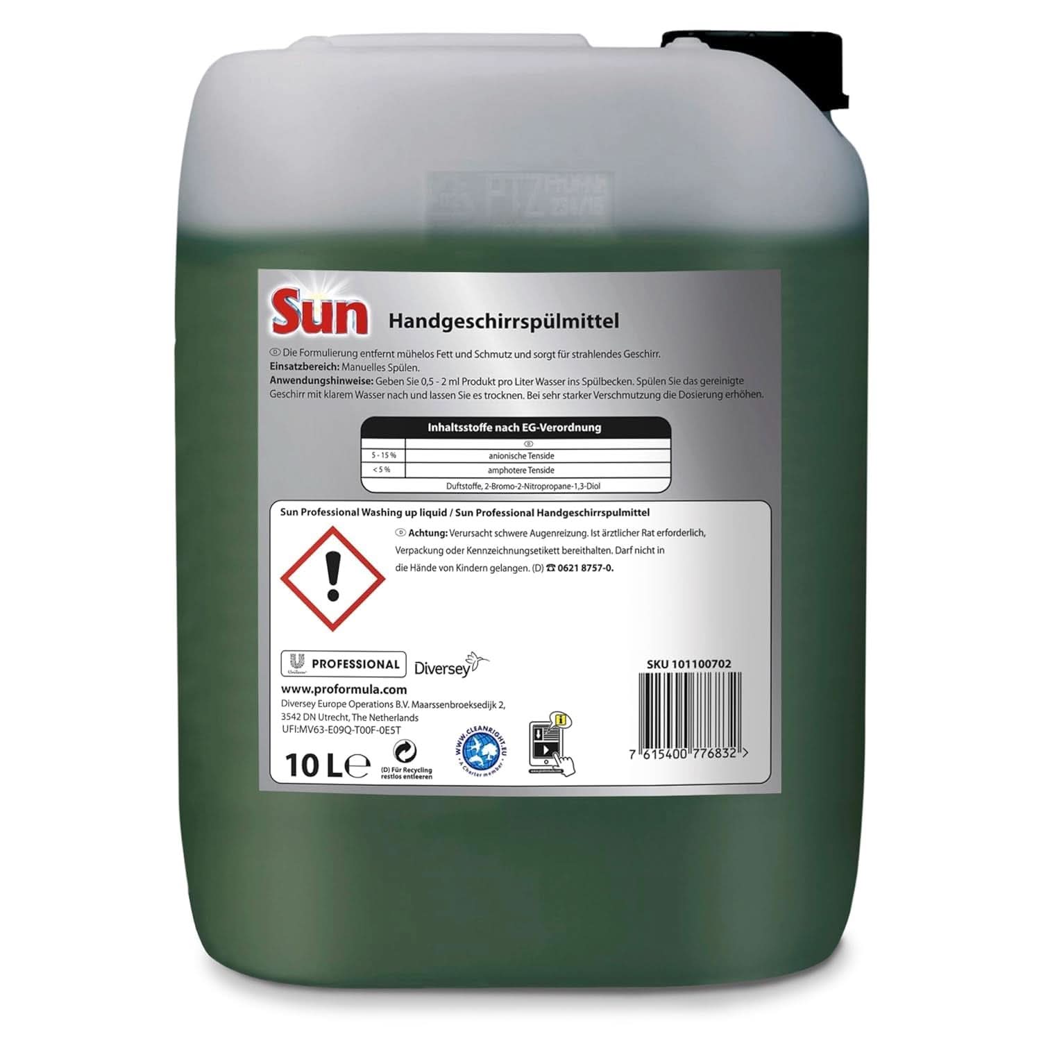 Sun Professional, detersivo manuale per piatti - Sgrassante altamente efficace, dal fresco profumo di agrumi, 10 litri Detersivi Cucina Naty Shop