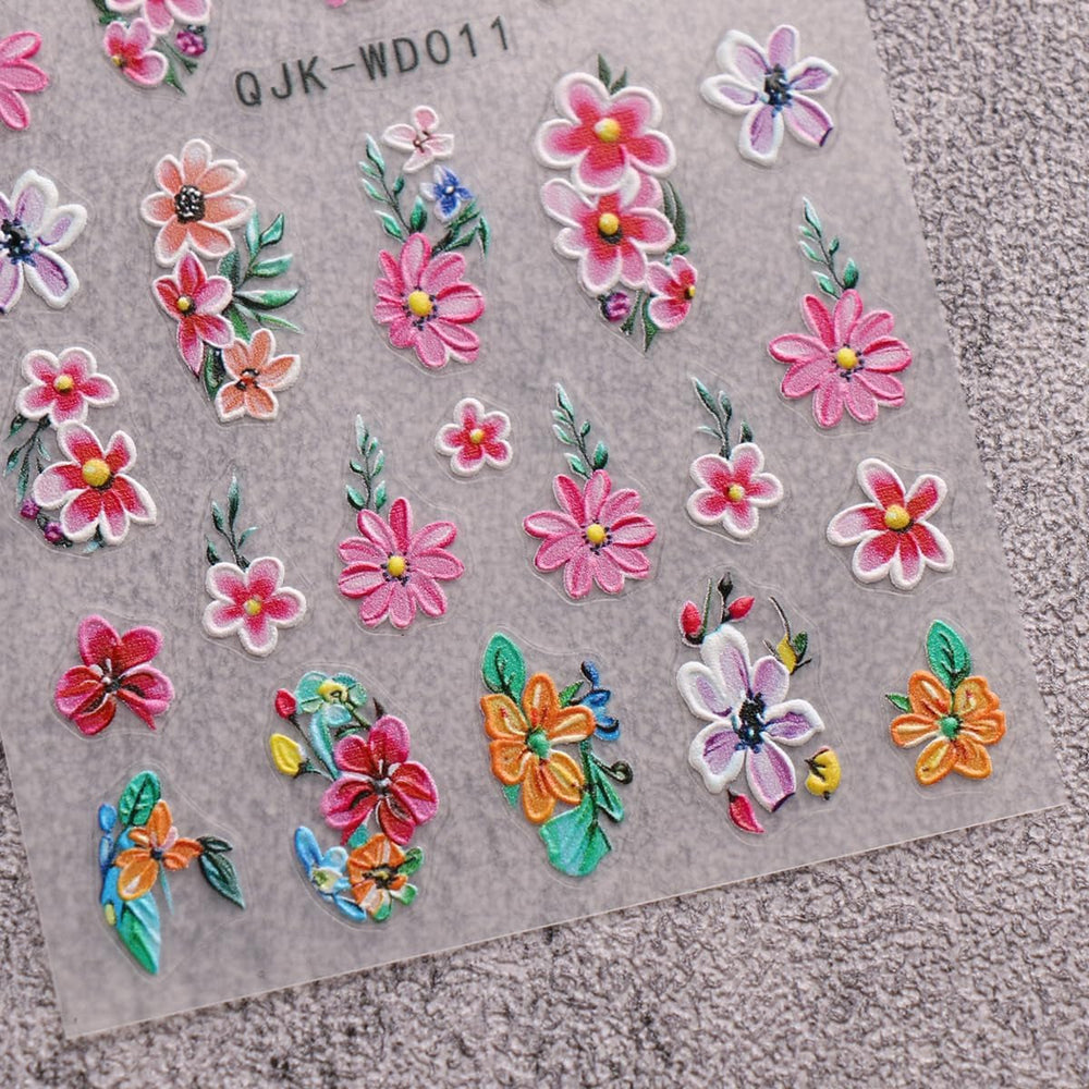 JMEOWIO Nagelsticker Blumen 6 Blatt Nail Art Sticker Selbstklebend Nagelaufkleber Sommer Blumen Dekoration Nageldesign Zubehör
