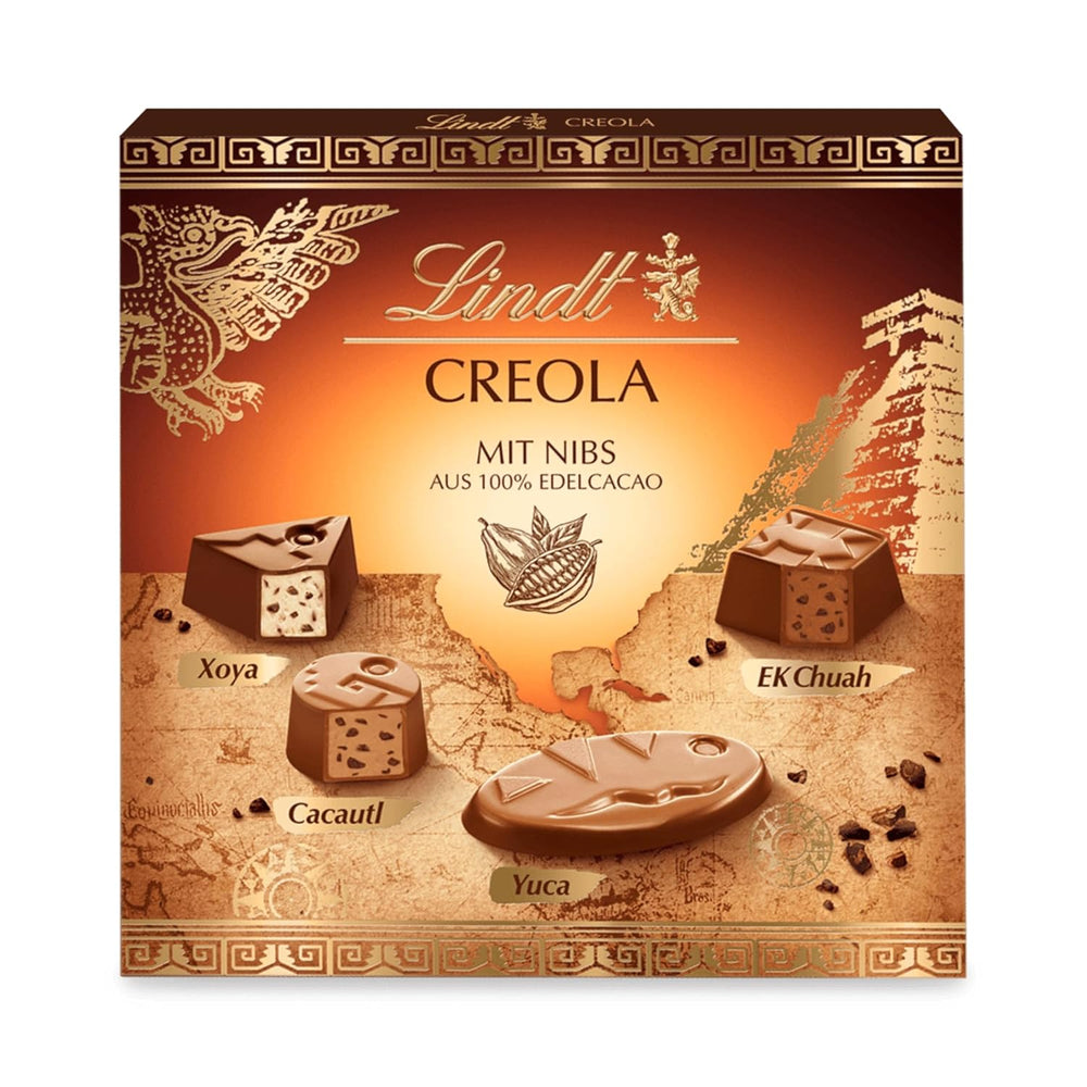 Cioccolata Lindt | Scatola di praline creola | 165g| 15 praline in 4 deliziose varietà, a base di cacao fine al 100%, senza alcool | Set regalo al cioccolato