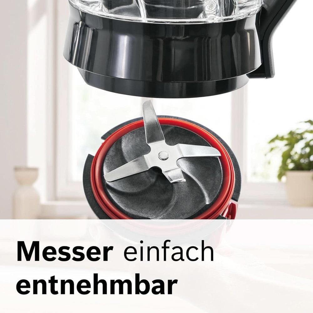 Robot da cucina Bosch Vitapower Serie 4 MMB6177S, Edelstahl-Klingen Made in Germany, bicchiere in vetro Thermosafe da 1,5 l, fiaschetta To-Go da 0,6 l, stopfer, zerkleinerer universale, 30.000 giri/min, 1200 W, Argento Kitchen Naty Shop