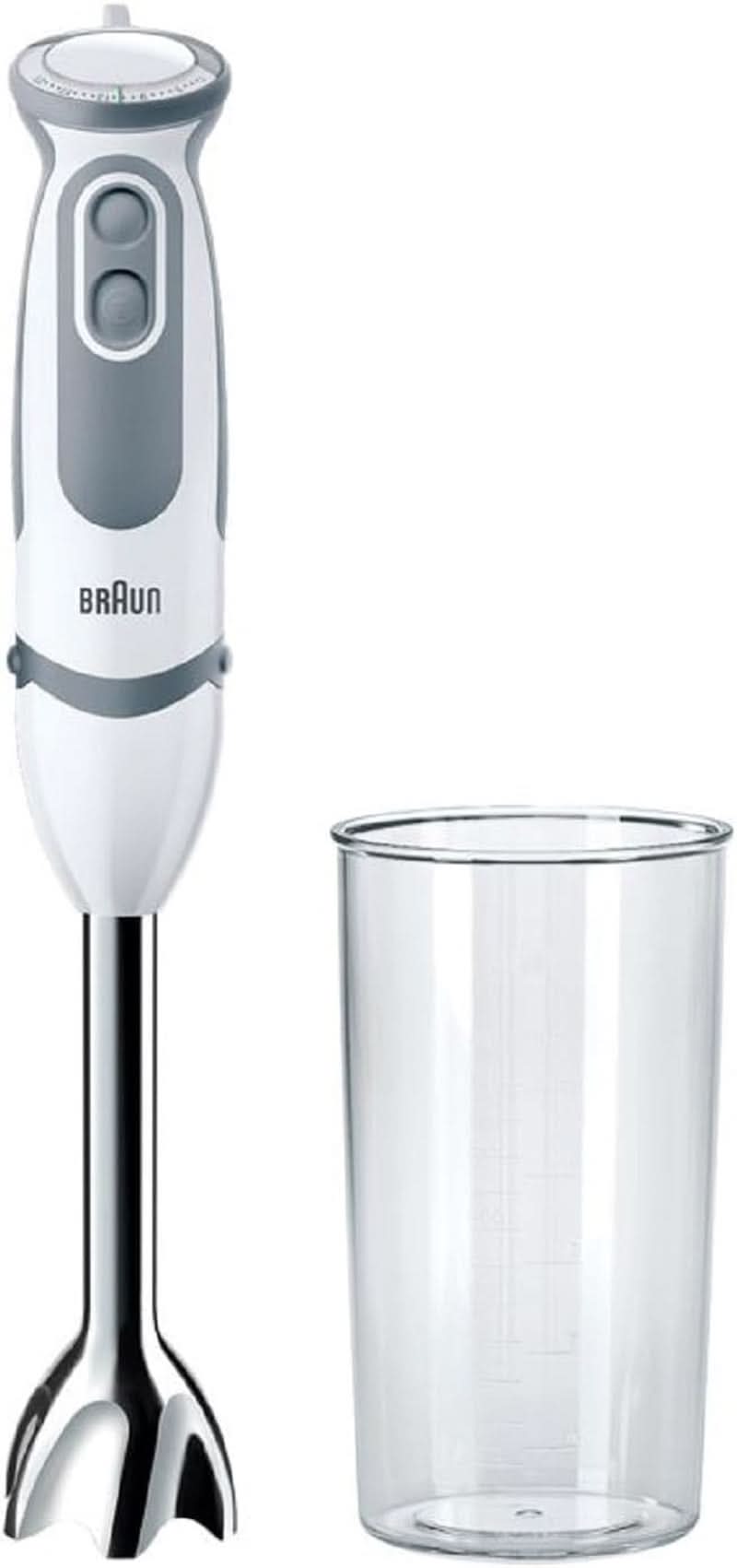 Braun Stabmixer MQ 5200WH - Multiquick 5 Vario Purierstab Mit Edelstahl Mixfuß, 1000 Watt, Inkl. 600 ml Mix- & Messbecher, Bianco/Grau Kitchen Naty Shop Versione 2019 – Mix- Messbecher