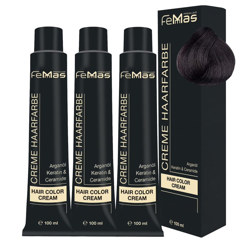 FemMas Hair Colour Pure & Mix Red I Cremă profesională cu ulei de argan, keratină și ceramide I Ca o vopsea de păr permanentă sau nuanță pentru rezultate radiante, de lungă durată I 100 ml Vopsea pentru par Naty Shop Brun mediu intensiv 4.0 Pachet de 3