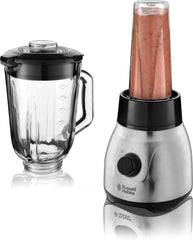Russell Hobbs Robot da cucina 2 in 1 [mixer in vetro da 1,5 l e mini frullatore da 0,6 l -To-Go-Trinkflasche Inkl. Deckel] Spülmaschinenfest, funzione Impuls-/Ice-Crush, Becher BPA Frei, Edelstahl 23821-56 Kitchen Naty Shop