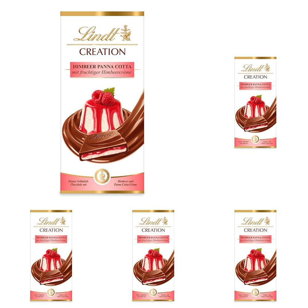 Lindt Chocolate Creation Panna Cotta al Lampone, Regalo al Cioccolato, Barretta di Cioccolato, 150 g (Confezione da 5)