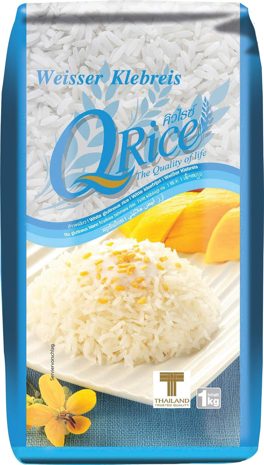 RISO Q | Weißer Klebreis Langkorn aus Thailandia | Aromatisch mit klebriger Textur | Ideale per Curry, Sushi, Mochi o Budino di Riso 1 x 1 kg