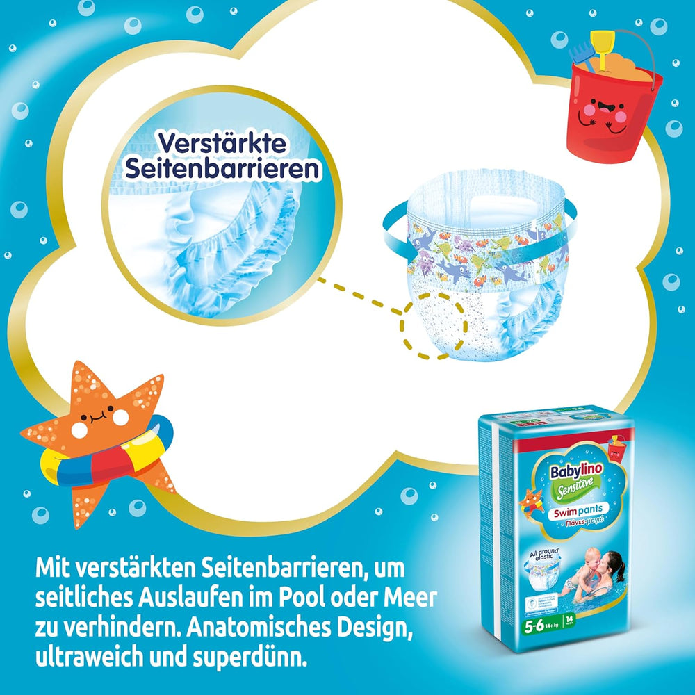 Pannolini Sensitive Swim Pants, per mare e piscina, taglia 5-6 (oltre 14 kg), 84 pezzi