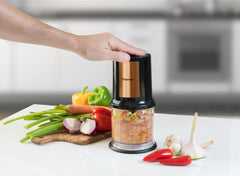 Bestron Elektrischer Multi-Zerkleinerer, Universalzerkleinerer Mit Zwei Schneidemessern & 500Ml Kapazität, Grosse Pulstaste, 400 Watt, Farbe: Kupfer Kitchen Naty Shop