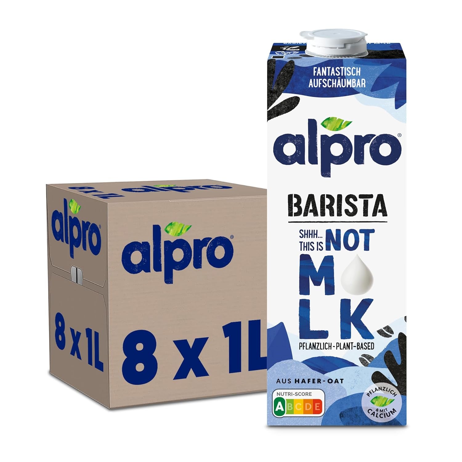Alpro Barista Haferdrink – Zum Aufschäumen – Vegan und milchfrei – Von Natur aus lactosefrei – Rich an Ballaststoffen, Calcium und Vitaminen – 8 x 1 L – Haltbar