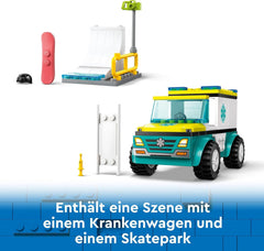 Ambulanza e snowboarder LEGO City, set da gioco ambulanza con macchinina e 2 minifigure, personaggio dello snowboarder e del paramedico, regalo fantasioso per ragazzi e ragazze dai 4 anni 60403 Set da costruzione Besuche den LEGO-Store