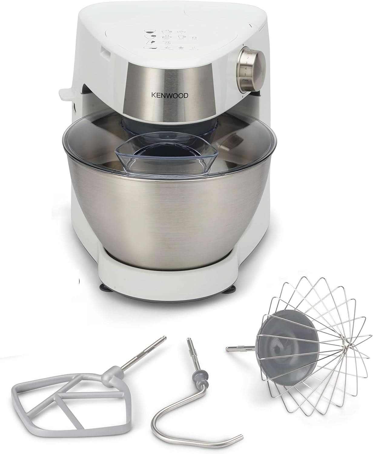 Kenwood Prospero+ KHC29A.R0SI Macchina da cucina, 4,3 L Edelstahlschüssel, Inkl. 10-Teiligem Zubehör-Set Mit Fleischwolf, Glas-Mixer, Zitruspresse, Entsafter Und Mehr, Inkl. Easyweigh Waage, 1000W, Argento Madre e bambino Naty Shop Weiß Inkl. 3 accessori