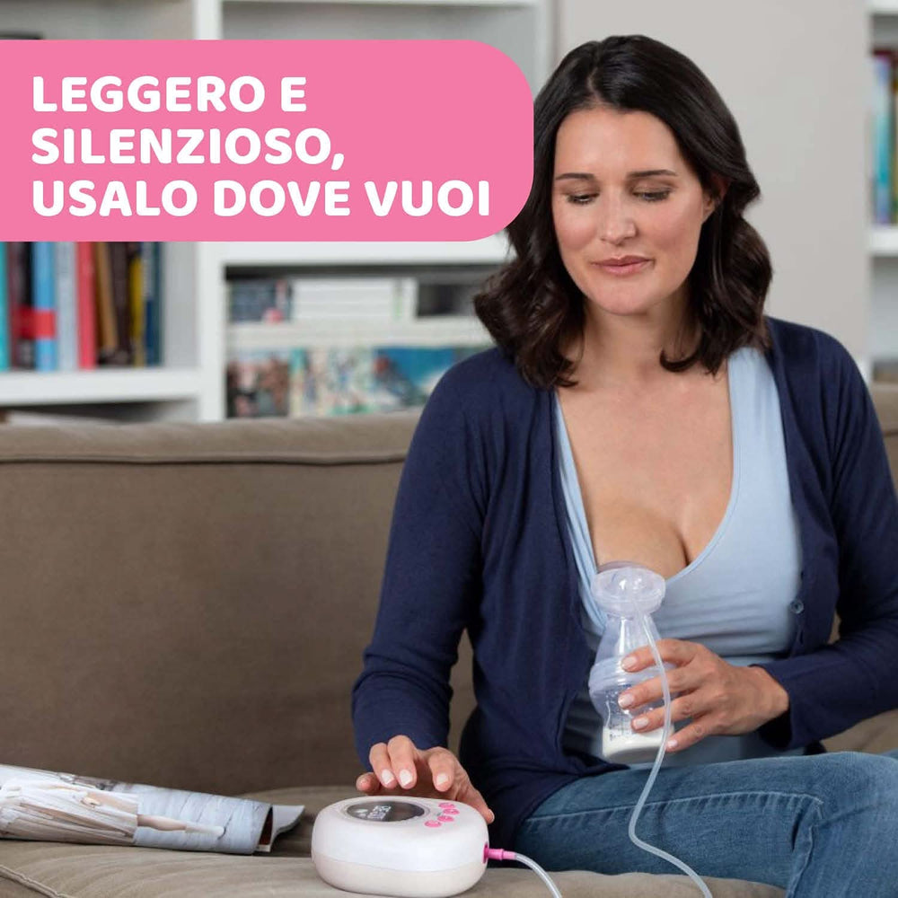 Tiralatte elettrico Chicco con fasi di stimolazione ed estrazione, 10 livelli di intensità, comodo e veloce, forma ergonomica, con tettarella inclinata e tappo a tenuta, bianco, 150 ml Accessori Alimentazione e Allattamento Bebe Naty Shop