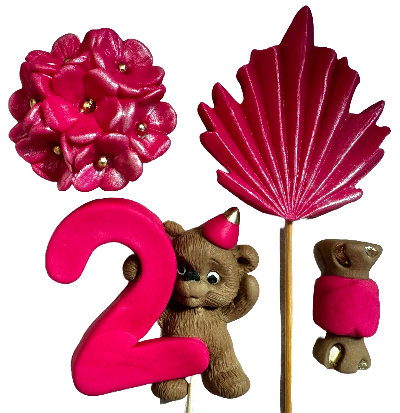 Set 4 decoratiuni comestibile din zahar, 2 ANI Decoratiuni din Pasta de Zahar Naty Shop