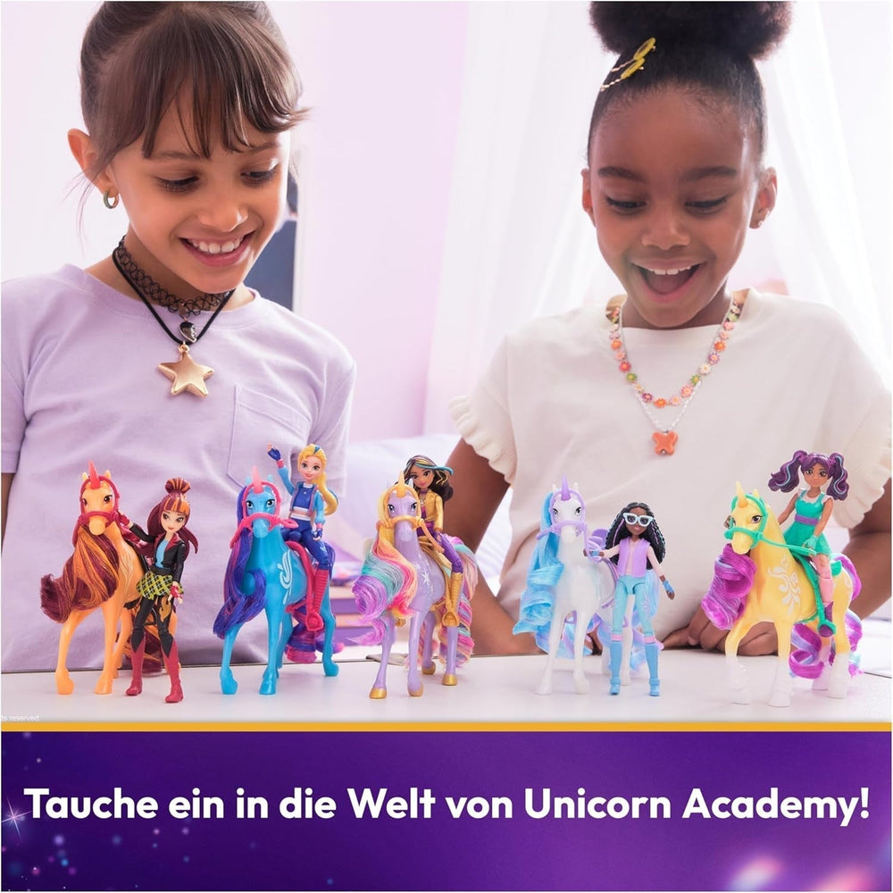 Unicorn Academy AVA și Unicorn Leaf Set - Figurine originale de aproximativ 12 cm înălțime din popularul serial Netflix Cu două accesorii și perii de păr Pentru jocuri de rol imaginative, pentru copii cu vârsta de 4 ani și peste Action figures Naty Shop
