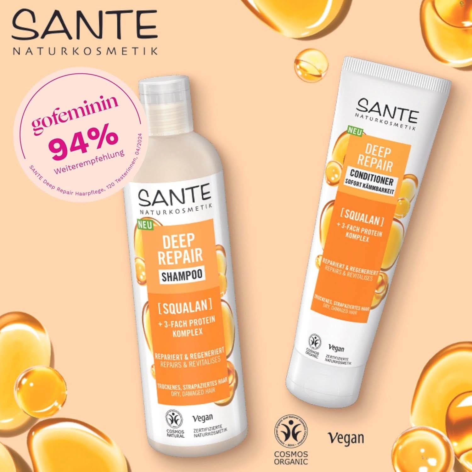 SANTE Naturkosmetik, shampoo vegan care per capelli lisci e lucenti, 950 ml Doccia e bagno Naty Shop