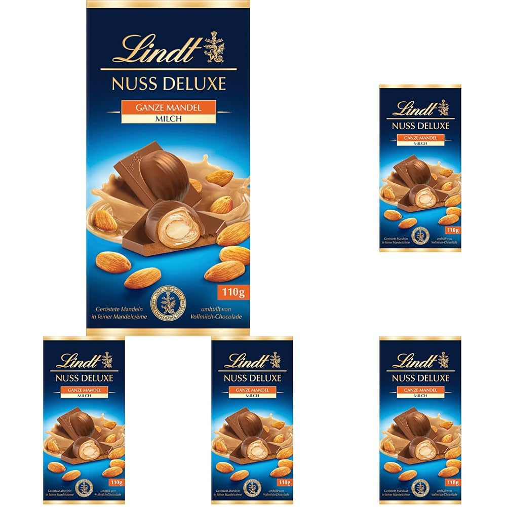 Cioccolata Lindt | NUT DELUXE Tavoletta di cioccolato al latte e mandorle | 110g| Cioccolato al latte con mandorle tostate in una morbida crema di mandorle | Barretta di cioccolato