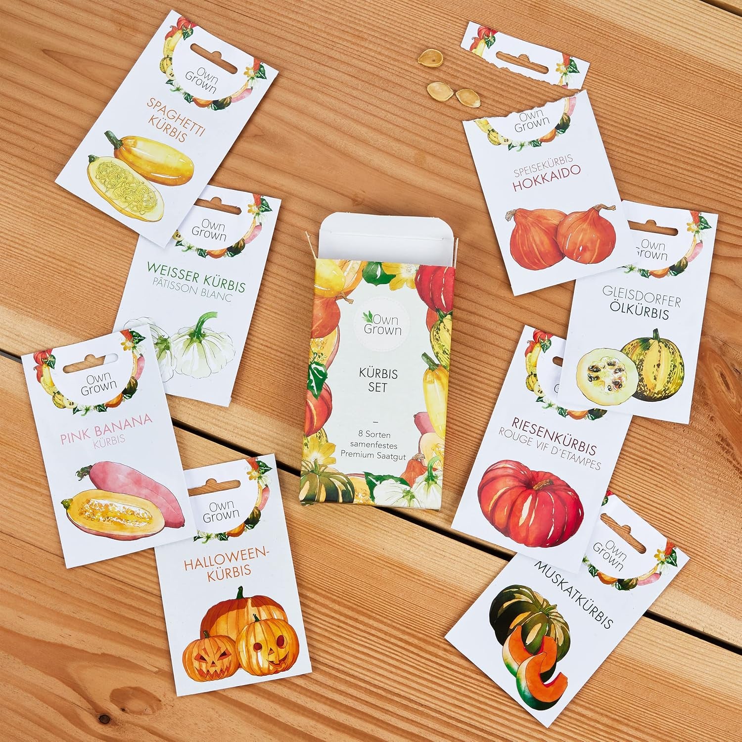 Kürbis Samen Set: 8 Sorten Premium Kürbis Saatgut Für Die Anzucht Von Kürbis Pflanzen Im Garten, Hochbeet Und Gewächshaus – Muskatkürbis Samen, Halloween Kürbis Samen, Beste Gemüse Samen Von Owngrown
