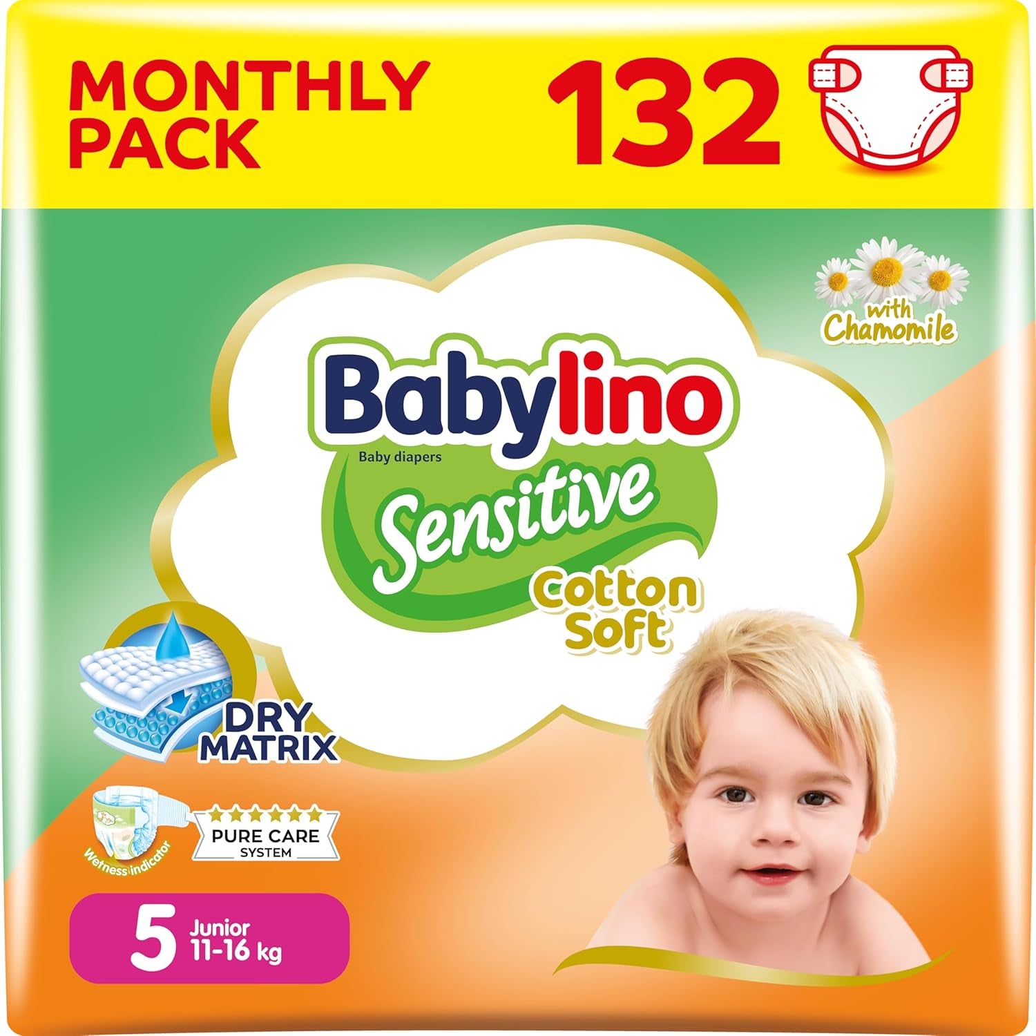 Pannolini per bambini sensibili, taglia 6, extra large (13-18 kg), 114 pannolini