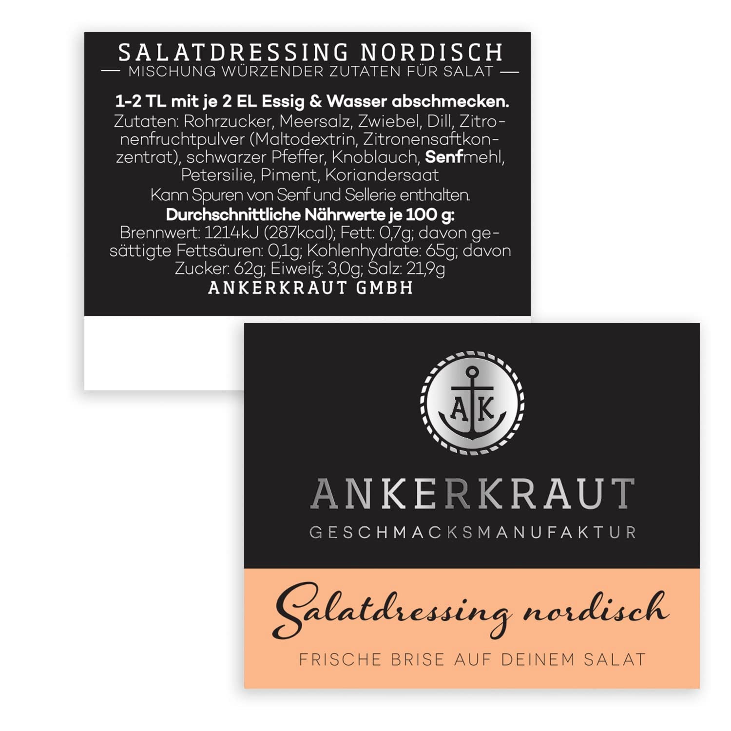 Ankerkraut Condimento per insalata Nordisch Gewürz, 115g in vetro di sughero, Condimento per Knackigen Salat Schnell Selber Machen, Premium Qualität aus Hamburg