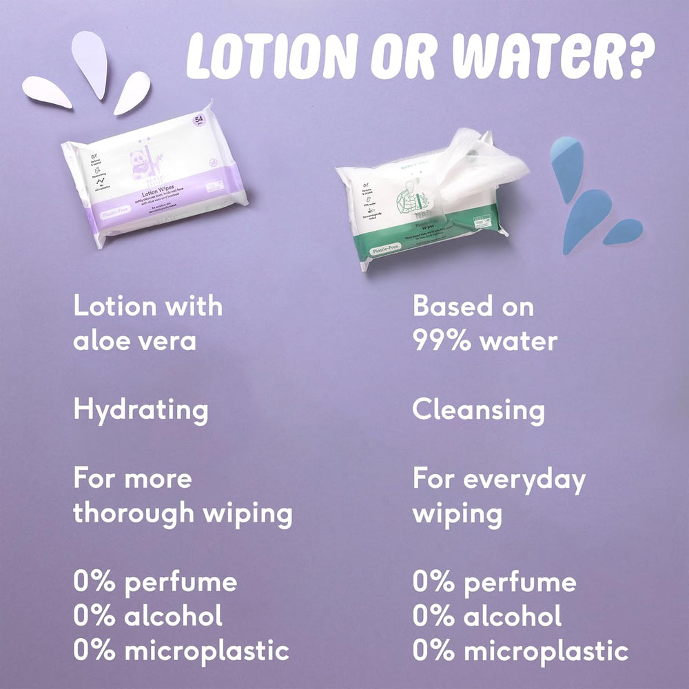 Salviette Naïf Plastic Free Baby 54 Pezzi (1 Confezione x 54 Pezzi) - Per sederino, corpo e viso del bambino - Ingredienti naturali