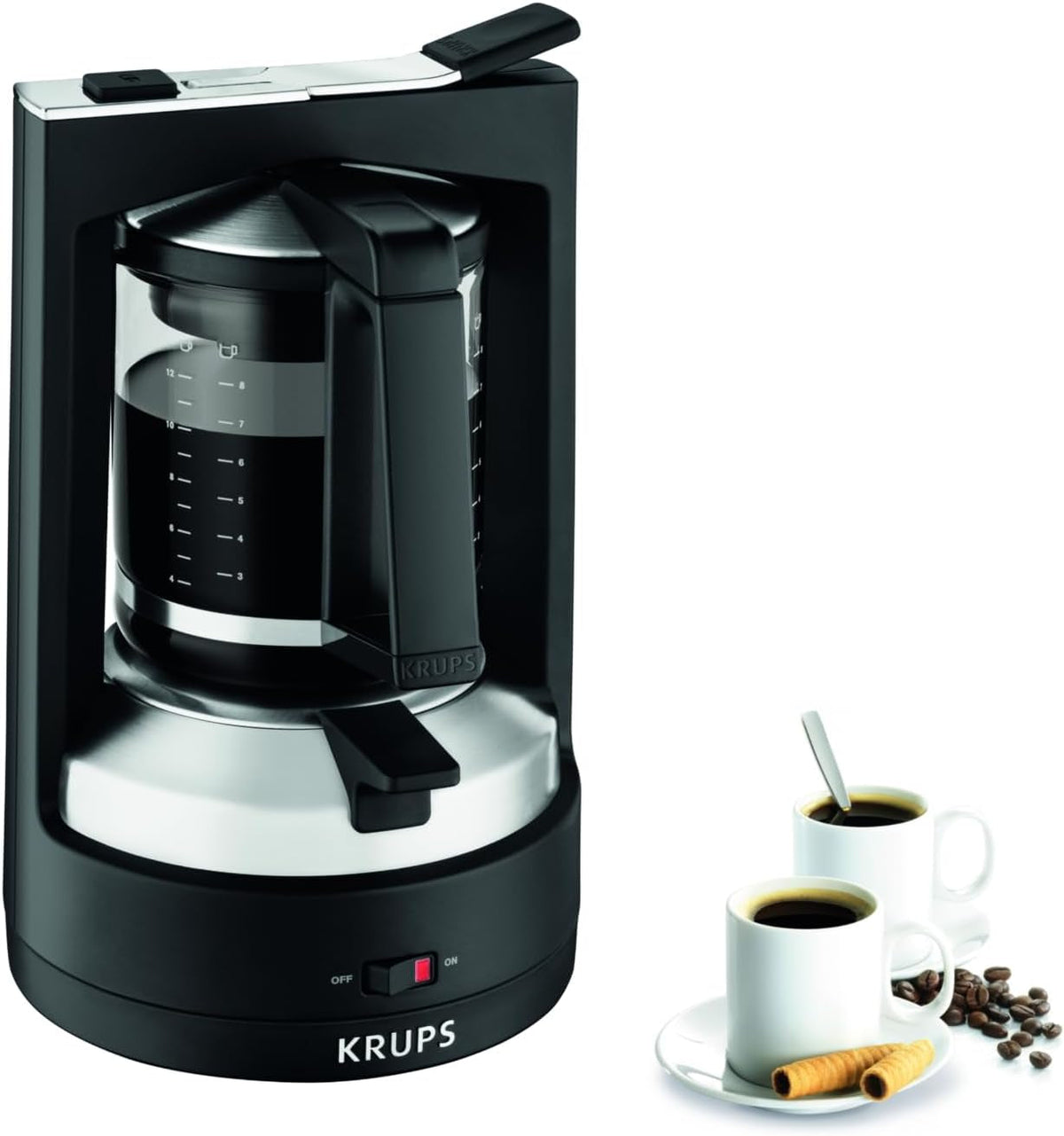 Espressor cu filtru Krups T8, 850 wați, oprire automată, 8-12 cești, capacitate 1 l, filtru permanent, întrerupător iluminat pornit/oprit, ușor de utilizat, negru, KM4689