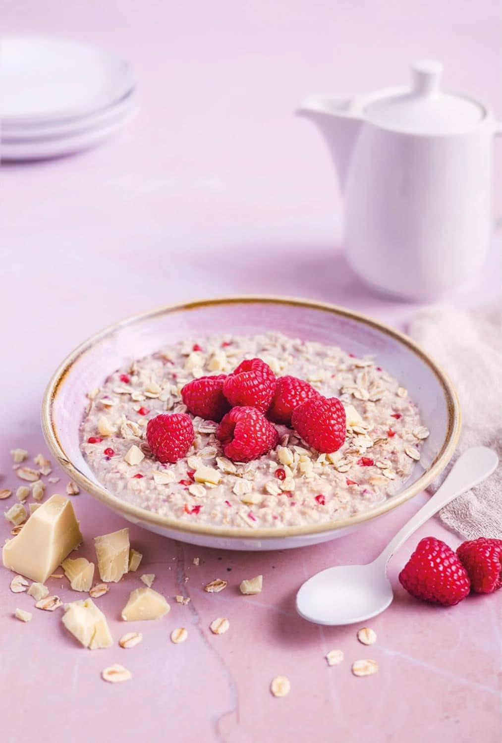 RUF Porridge Raspberry White Choc, Porridge istantaneo con pezzetti di lamponi e cioccolato bianco grattugiato, 65 grammi Cereale Naty Shop