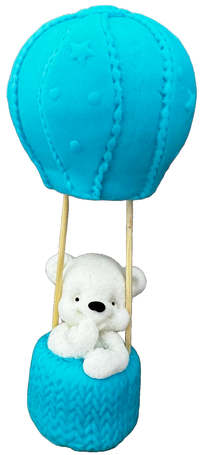 Decoratiune comestibila din zahar, Ursulet in balon Decoratiuni din Pasta de Zahar Naty Shop