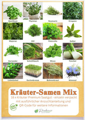 Prademir – Kräutersamen Set aus 16 beliebten Küchenkräutern – Kräuter Anzuchtset mit 100% Natursamen aus Portugal – Kräuter Saatgut aus Origano, Timo, Maggiorana, Rosmarino, Aneto, Basilico, Salvia uvm