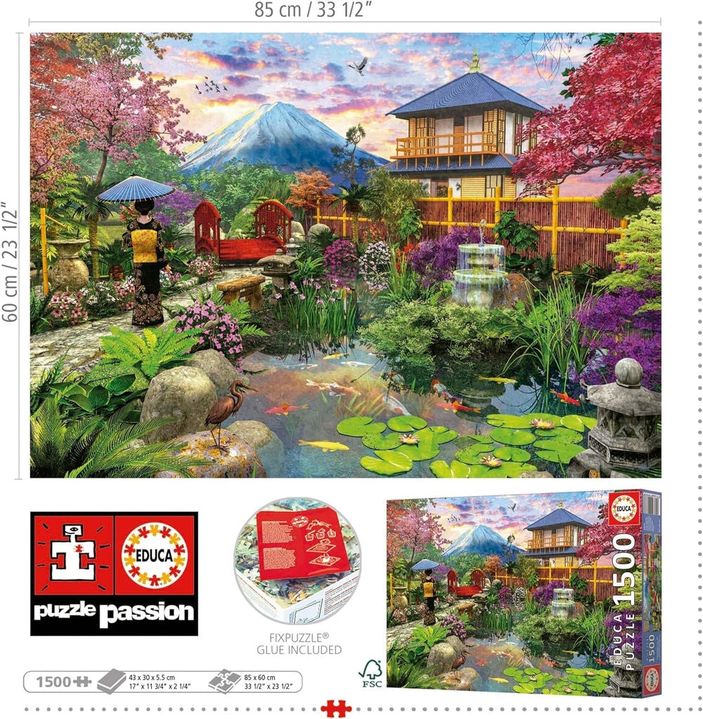 Educa - Puzzle da 1500 pezzi per adulti | Il giardino giapponese. Dimensioni: 85X60 cm. Include la colla per puzzle Fixpuzzle. Per 14 anni (19937) Puzzle Naty Shop