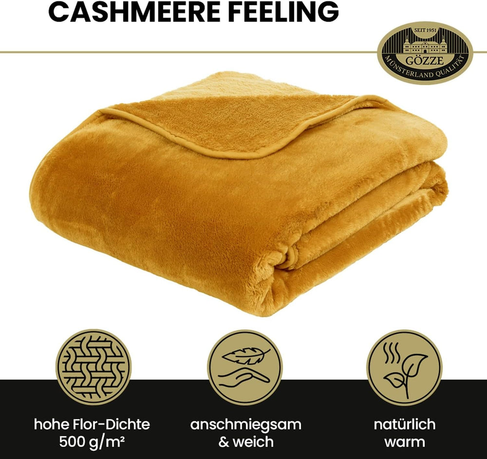 Gözze - Comoda coperta Premium Cashmere-Feeling, 500 G/M², 180 X 220 cm - senape Letti e coperte Besuche den Gözze-Store