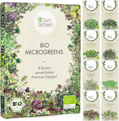 Microgreens Samen Set Von Owngrown - 8 Sorten BIO Sprossen Und Mikrogrün Saatgut Im Microgreens Starter Set - Alfalfa, Rucola, Kresse Für Kresse Anzuchtschalen Uvm - Sprossen Samen