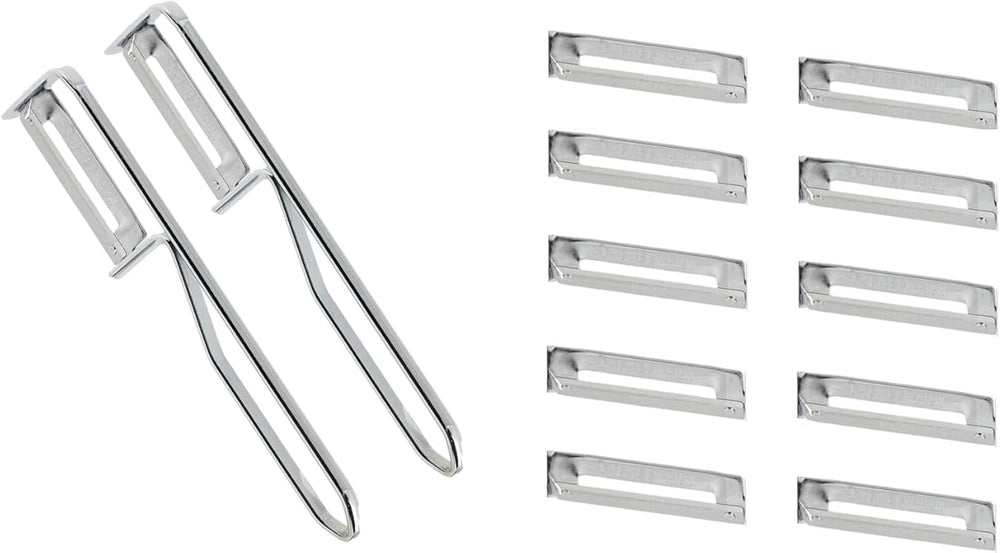 Fackelmann Pelapatate Universale, Lama in Acciaio Inossidabile Naty Shop Set Pelapatate Economy 2 Pezzi (Include 10 Lame di Ricambio)