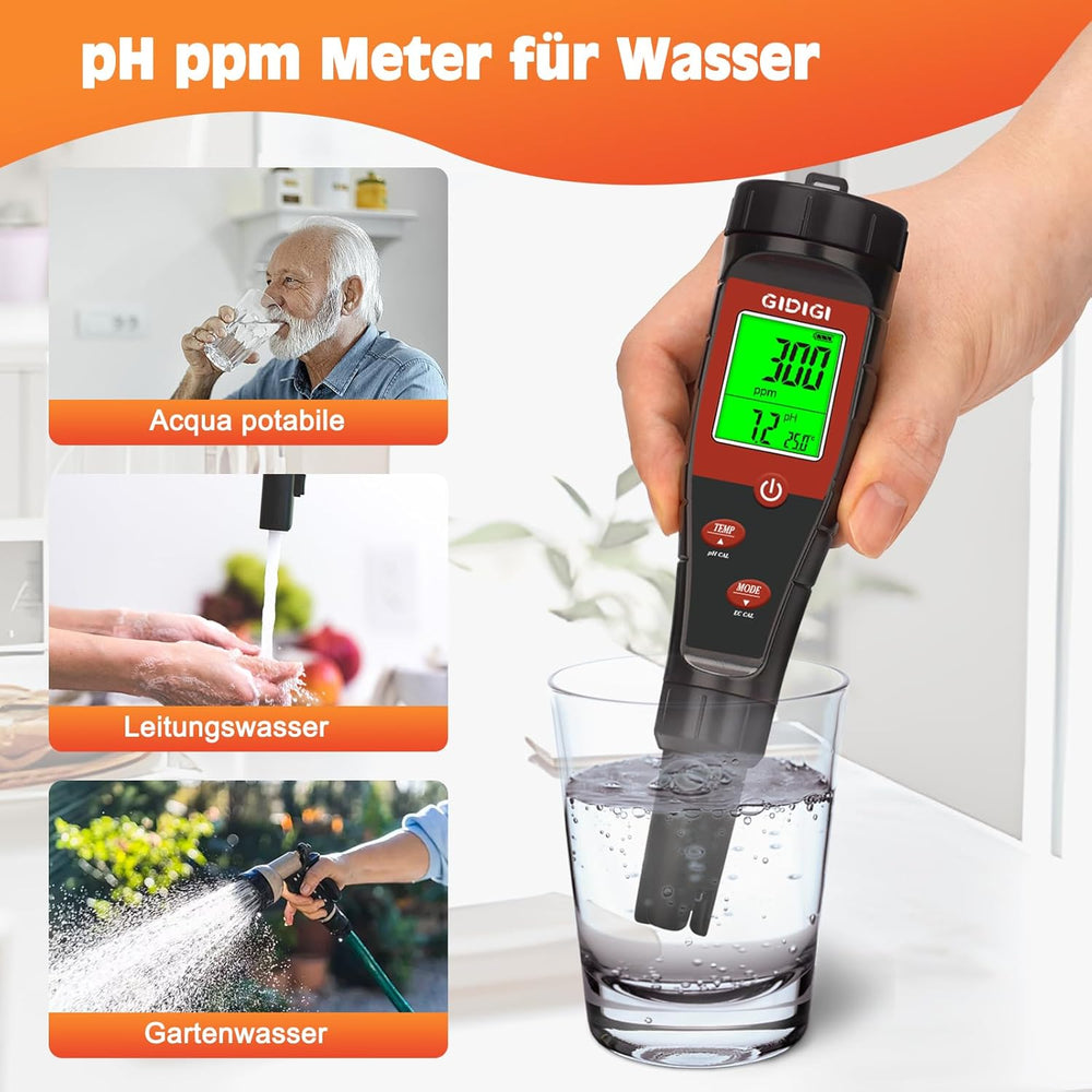 pHmetro per acqua idroponica, tester digitale per pH dell'acqua, tester TDS, test EC PPM per nutrienti vegetali, conducibilità 4 in 1, penna pH per acqua potabile, DWC, piante d'appartamento