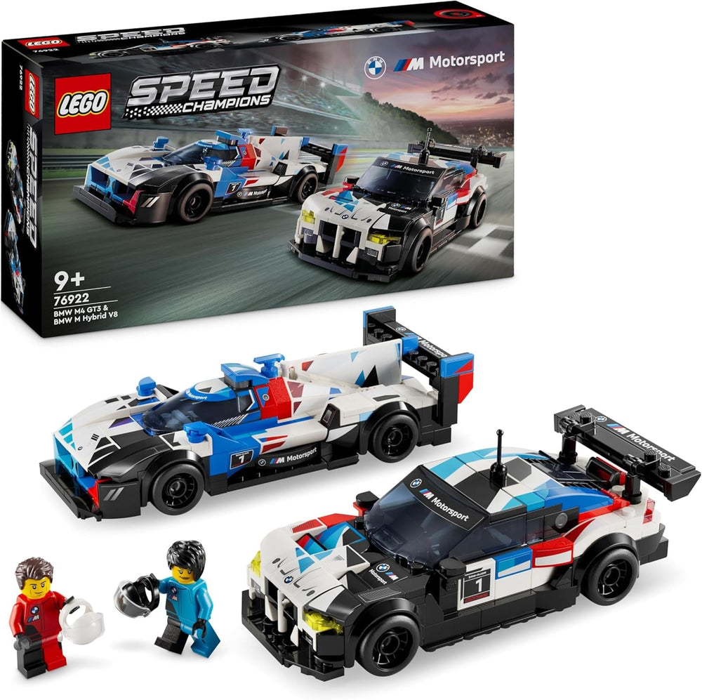 LEGO Speed Champions BMW M4 GT3 & BMW M Hybrid V8 Rennwagen Auto Spielzeug mit 2 baubaren Modellautos und 2 Rennfahrer-Minifiguren, Geschenk für Jungs, Mädchen ab 9 Jahren, Modellauto 76922